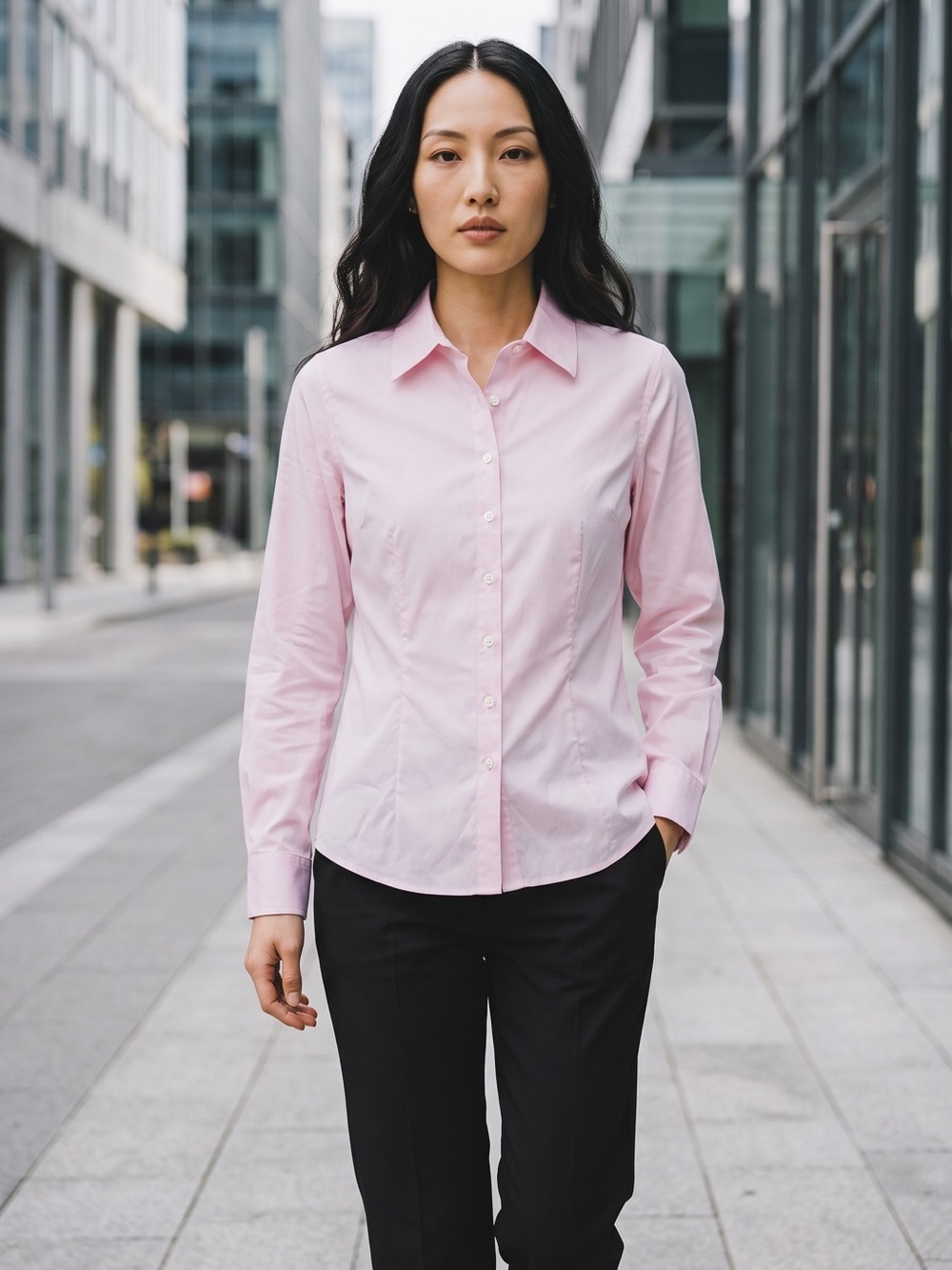 Ellen Tracy Pale Pink Classic Button-Down Blouse